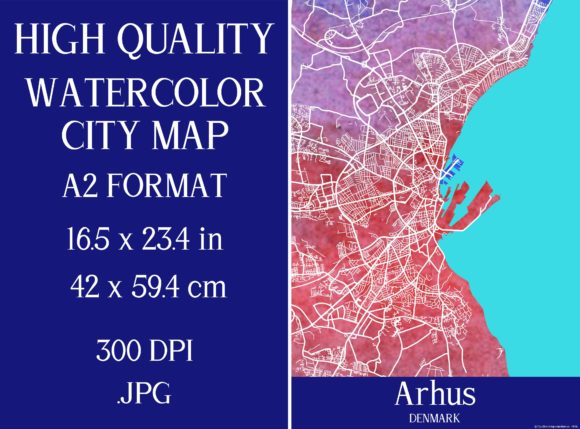 Arhus Map: Watercolor Illustrations for Sellers