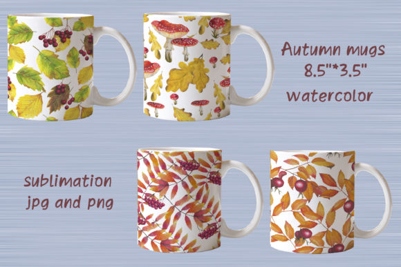 Autumn Mugs Watercolor Sublimation: Cozy Illustrations