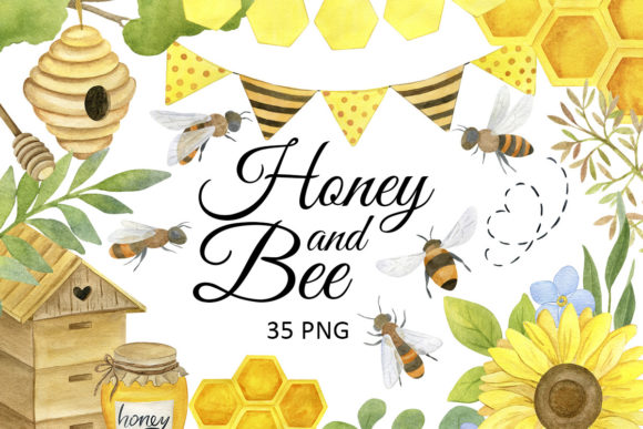 Bee and Honey Watercolor Set: Top Illustrations