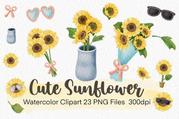 Cute Sunflower Watercolor Clipart for Illustrations