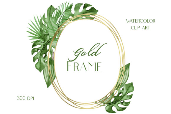 Gold Frame Watercolor Floral Tropical Illustrations Review