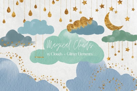 Green Blue Watercolour Clouds: Premium Illustrations