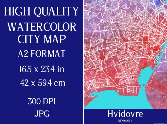 Hvidovre Denmark Watercolor City Map: Illustrations