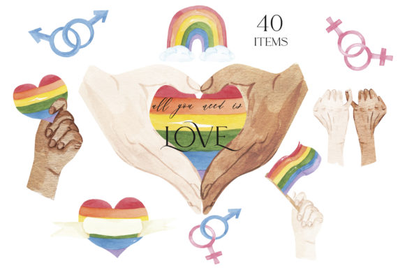 LGBTQ Pride Clipart: Watercolor Rainbow Illustrations