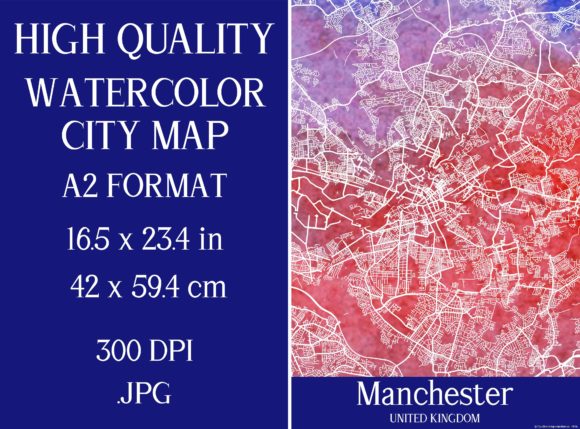 Manchester UK Watercolor City Map: Fresh Illustrations