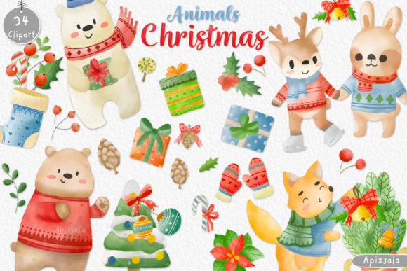 Review: Christmas Animal Clip-art Watercolor Illustrations