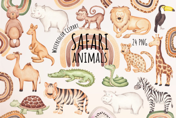 Safari Animals Watercolor Clipart for Illustrations