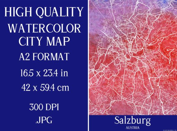 Salzburg Austria Watercolor City Map Illustrations Review