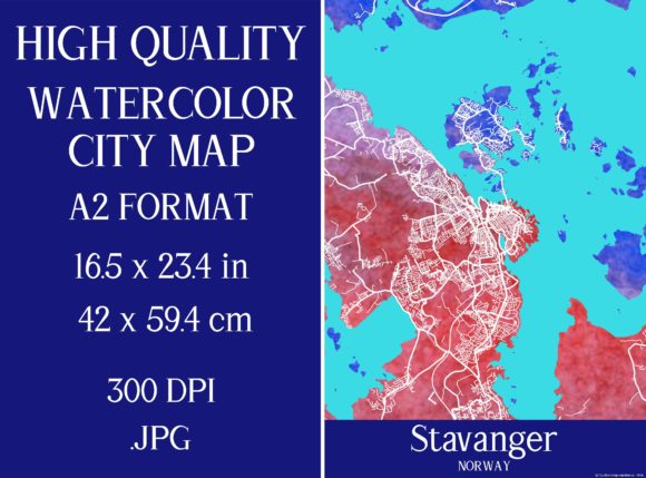 Stavanger Norway Watercolor Map for Illustrations