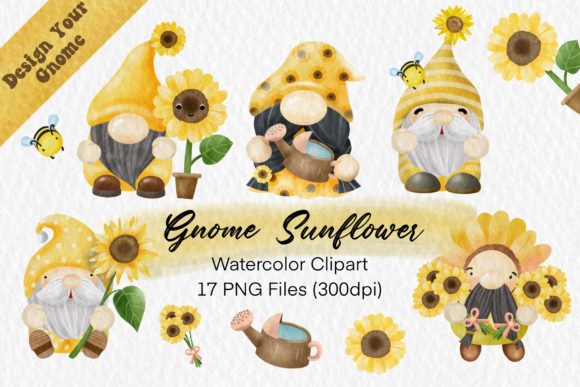 Sunflower Gnome Watercolor Clipart Png for Illustrations