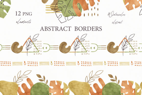 Watercolor Abstract Border Clipart: Premium Illustrations
