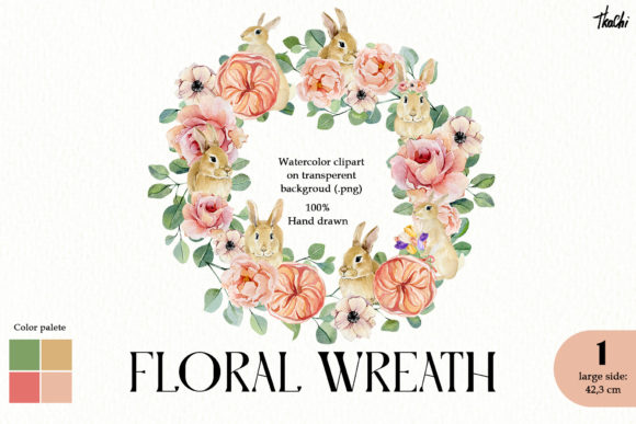 Watercolor Blush Rose Wreath: Premium Illustrations