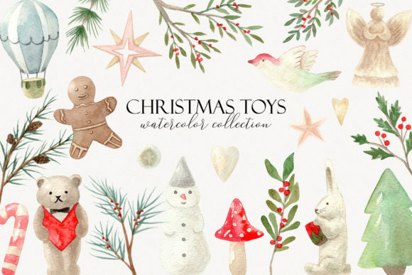 Watercolor Christmas Toys: Festive Illustrations