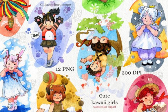 Watercolor Clipart, Cute Kawaii Girls: Illustrations Review