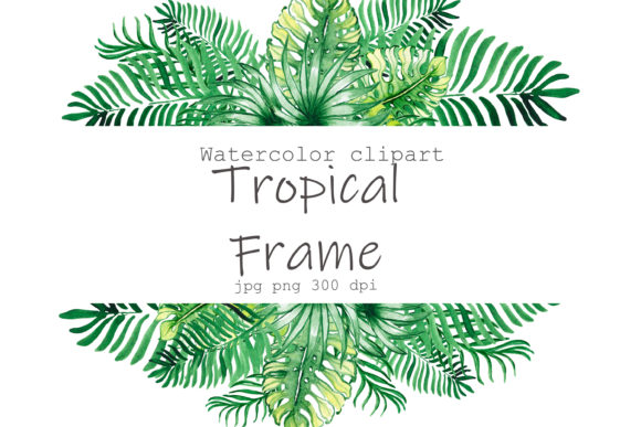 Watercolor Clipart Tropical Green Frame: Illustrations