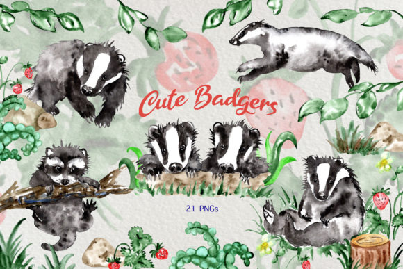 Watercolor Cute Badgers Collection: Perfect Illustrations