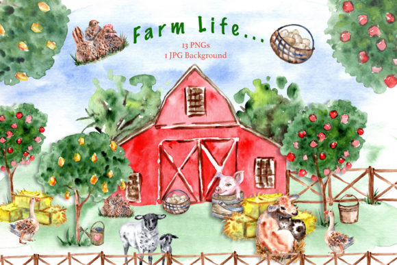 Watercolor Cute Farm Animals Clip Art for Illustrations