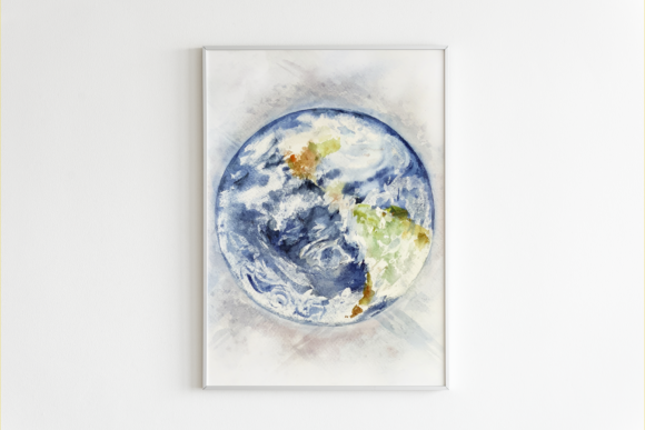 Watercolor Earth Print and Clip Art Illustrations