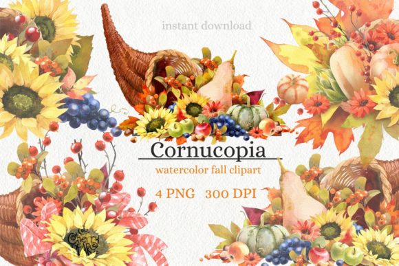 Watercolor Fall Cornucopia Clipart: Rich Illustrations