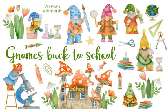 Watercolor Gnomes: Playful School Illustrations