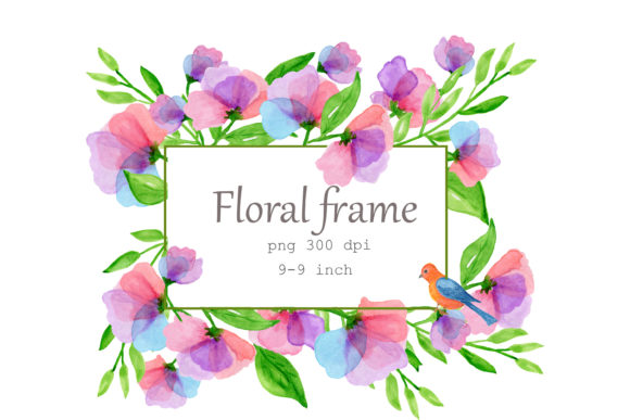 Watercolor Gold Frame Flowers: Premium Illustrations