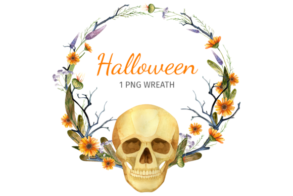Watercolor Halloween Wreath with Skull: Pro Illustrations Review