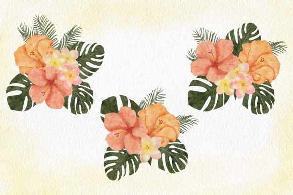 Watercolor Hibiscus Flower Arrangement: Illustrations for Sellers