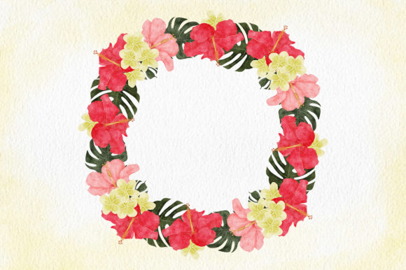Watercolor Hibiscus Wreath: Premium Illustrations