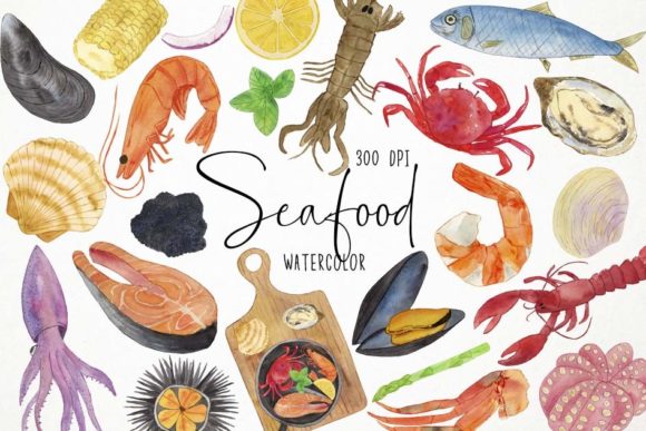 Watercolor Seafood Clipart & Fish Illustrations Review