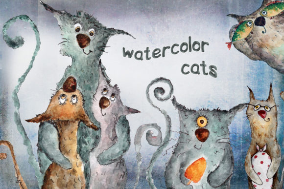 Watercolor Set Cats Clip Art: Perfect Illustrations