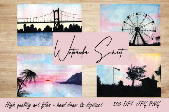Watercolor Sunset Illustration.Adventure Review