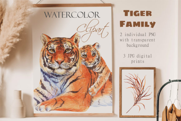 Watercolor Tigers Clipart Animal Family Illustrations