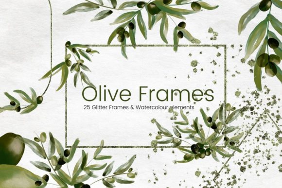 Watercolour Olive Branch Frames for Illustrations