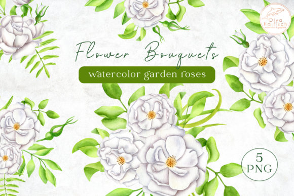 White Flower Bouquets Watercolor Clipart & Illustrations