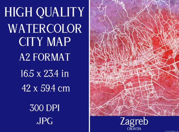 Zagreb Croatia Watercolor City Map: Illustrations